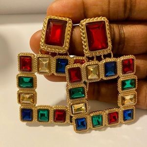 NEW Multi Square Gemstone Fashion Earrings